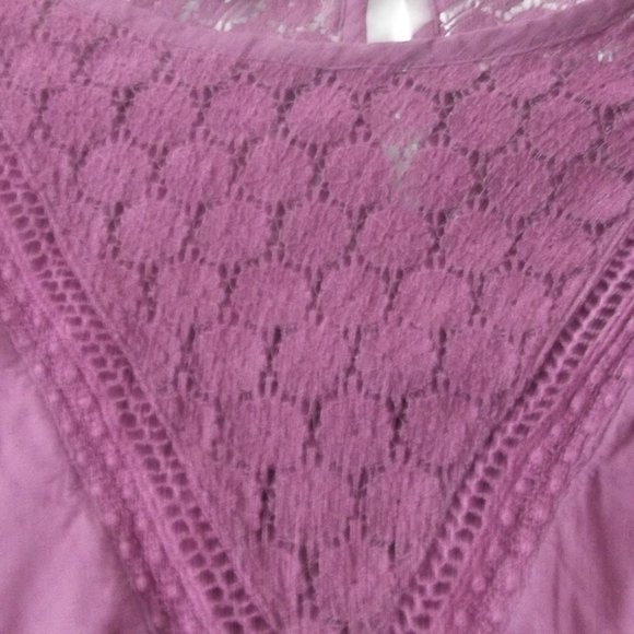 Purple Long Sleeve Peasant Top Blouse Sheer Lace with Lace - Picture 5 of 10